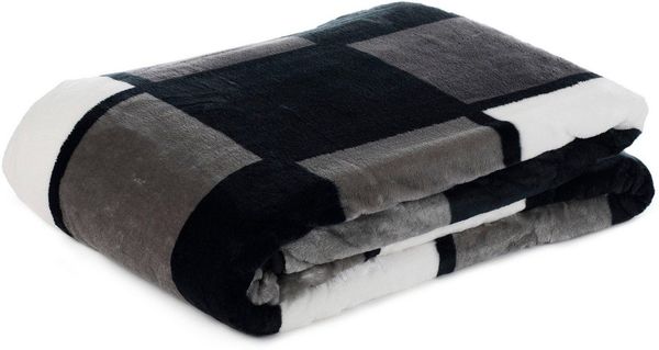 Gözze - Weiche Kuscheldecke, Cashmere Feeling, Hohes Stoffgewicht 500 g/m², Antigua, 150x200 cm - Anthrazit/Schwarz/Weiß