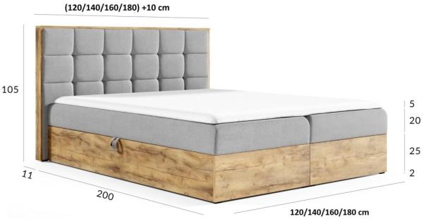 Boxspringbett Schlafzimmerbett KALYPSO 200x200cm Stoff Hellgrau / Speed Bild 4