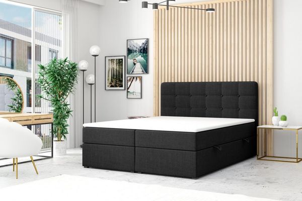 M-Punkt24 Boxspringbett Athen (180 x 200 cm, Grau oder Schwarz), inkl. Bettkasten, inkl. Visco-Topper, inkl. Matratze H3