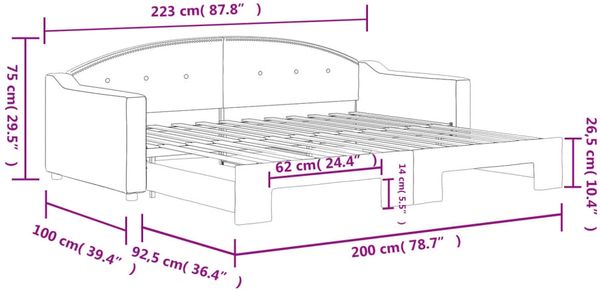 vidaXL Tagesbett Ausziehbar Dunkelgrau 90x200 cm Stoff 3197531 Bild 11