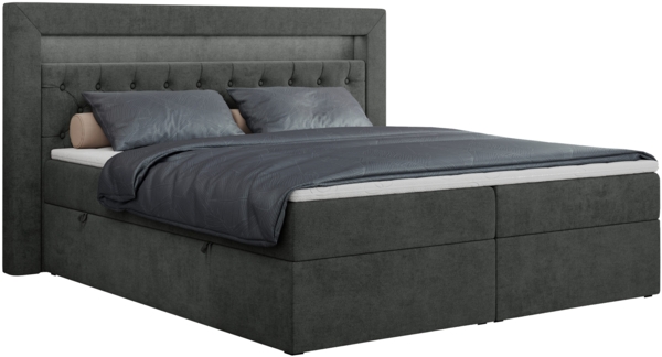 Boxspringbett - Doppelbett mit Multipocket-Matratze und LED - GOLD-6 - 200x200cm - Dunkelgrau Stoff - H3 Bild 3
