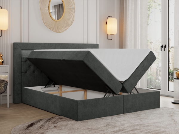 Boxspringbett - Doppelbett mit Multipocket-Matratze und LED - GOLD-6 - 200x200cm - Dunkelgrau Stoff - H3 Bild 2