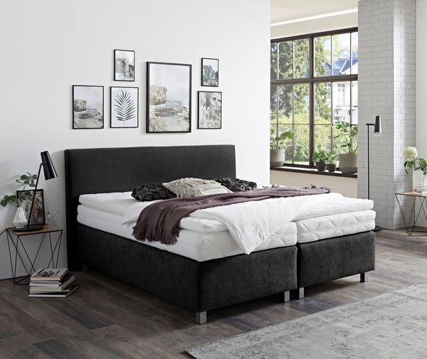 Westfalia Schlafkomfort Boxspringbett Florenz in den Breiten 160x200, 180x200cm & 200x200cm, Verchromte Metallfüße, die die Kopfteilform aufgreifen