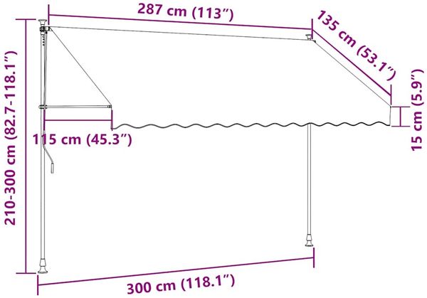 vidaXL Einziehbare Markise Handbetrieben 300 cm Gelb/Blau Gestreift 43228 Bild 8