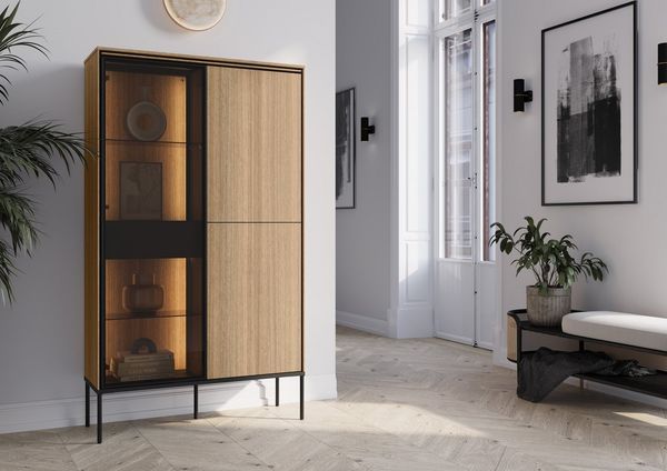 yourhouse24 Vitrine VISSO VI-01 mit Beleuchtung Eiche linear
