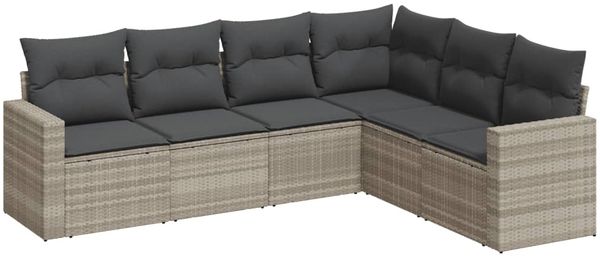 vidaXL 6-tlg. Garten-Sofagarnitur mit Kissen Hellgrau Poly Rattan 3219002 Bild 2