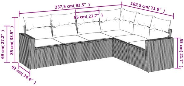 vidaXL 6-tlg. Garten-Sofagarnitur mit Kissen Hellgrau Poly Rattan 3219002 Bild 3