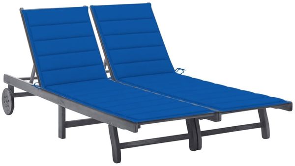 vidaXL 2-Personen-Sonnenliege mit Auflage Grau Akazie Massivholz 3061399