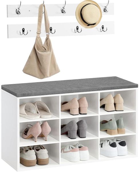HOOBRO Garderobe Schuhregal Set mit Sitzbank und 9 Fächern Weiß Grau Bild 8