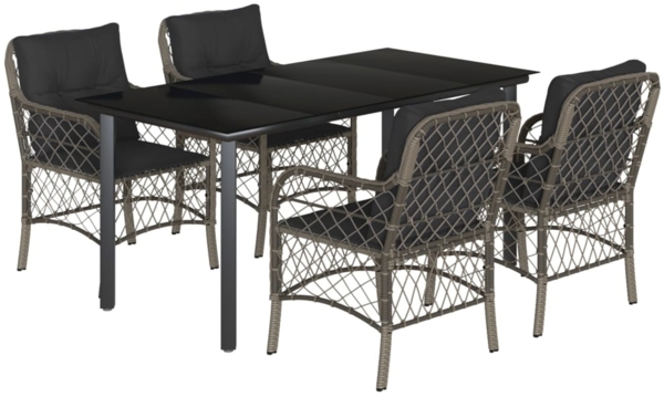 vidaXL 5-tlg. Garten-Essgruppe mit Kissen Grau Poly Rattan 3212134