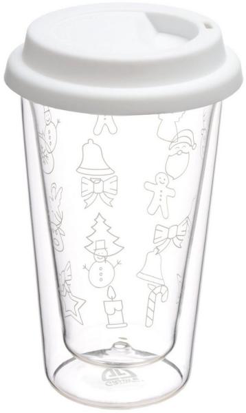 Doppelglas-Becher, 300 ml, 'Weihnachten', mit weißem Deckel