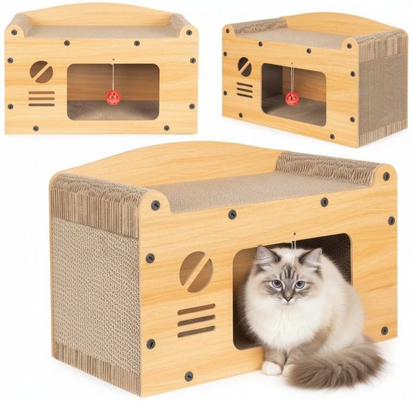 COIL Kratztonne Katzenhöhle, Katzenkratzbaum, Katzenbett, Katzenliege, Umweltfreundliches Bett, Kratzpappe, MDF