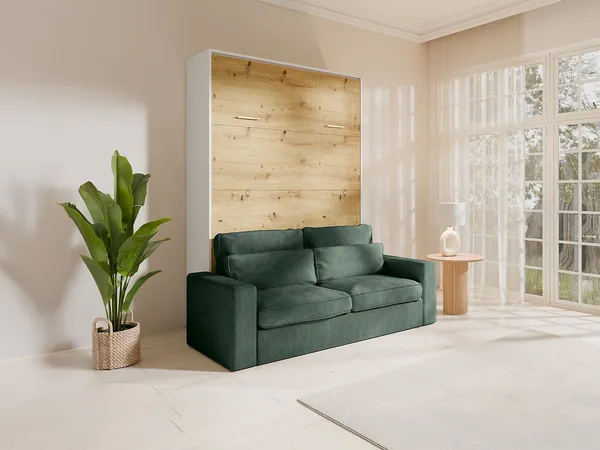 Vente-unique - BEGANIO Bett Holz, Platte BeigeWeiß - B 123 cm239,2 cm x H 225 cm x L 200 cm