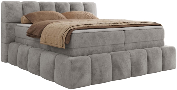 Boxspringbett NIRA KING, Doppelbett mit Fußteil, 7-Zonen Multipocket-Matratzen und Topper, Schlafzimmerbett - 180 x 200 cm - Hellgrau Plüsch - H4 Bild 5