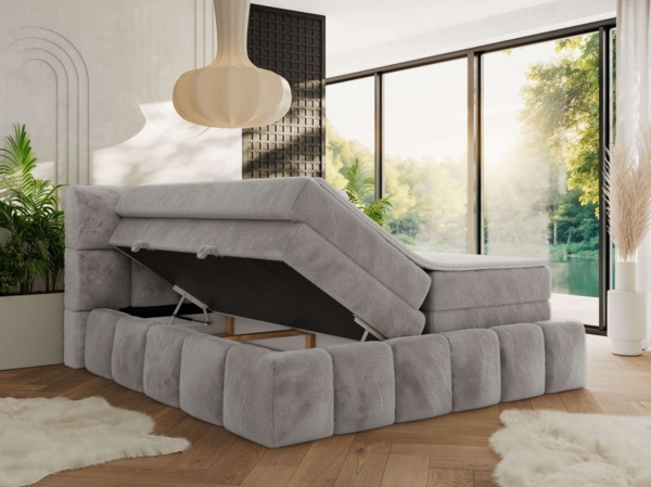 Boxspringbett NIRA KING, Doppelbett mit Fußteil, 7-Zonen Multipocket-Matratzen und Topper, Schlafzimmerbett - 180 x 200 cm - Hellgrau Plüsch - H4 Bild 3