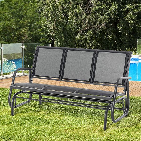 Schaukelbank 3-Sitzer 147x75x85 cm, Metallgestell, atmungsaktives Netz, schwarz