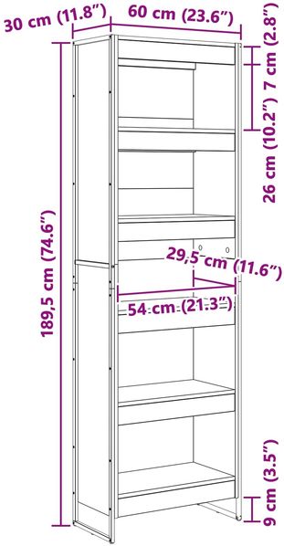 vidaXL Bücherregal 60 x 30 x 189,5 cm Holzwerkstoff Raucharbe 3403000 Bild 11