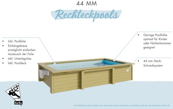 Karibu Rechteckpool Triton L 181,5 x B 305 x H 69 cm (Set, 3-tlg), kesseldruckimprägniert