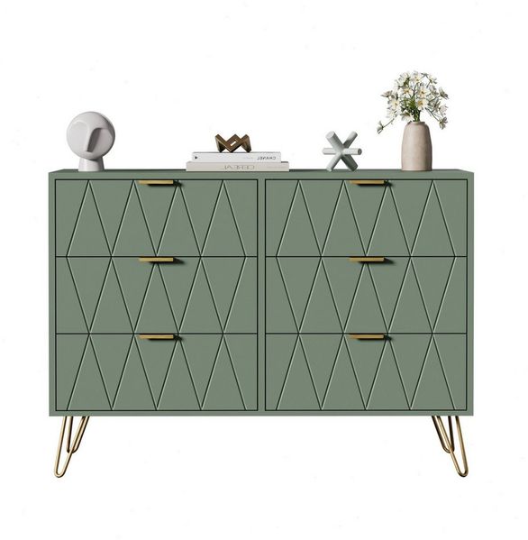 UEV Kommode mit 6 Schubladen, Sideboard für Wohnzimmer Schlafzimmer (Highboard, Sideboard mit Schubladen, Schmal kommode, 100 x 34 x 73 cm Mehrzweckschrank), Küchenschrank Buffet TV Board Schrank mit Füße Aufbewahrungsschrank