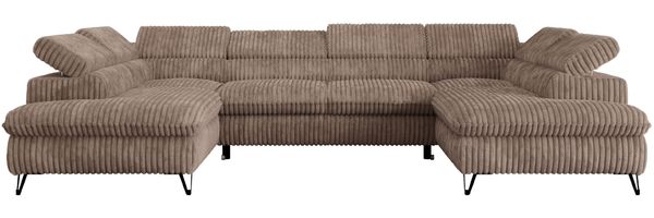 Mks Möbel 'Peter U' Wohnlandschaft mit Bettkasten, Bettfunktion & einstellbaren Kopfstützen, Braun, Cord, mit Topper Bild 7