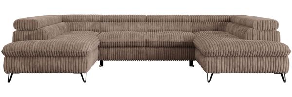 Mks Möbel 'Peter U' Wohnlandschaft mit Bettkasten, Bettfunktion & einstellbaren Kopfstützen, Braun, Cord, mit Topper Bild 6