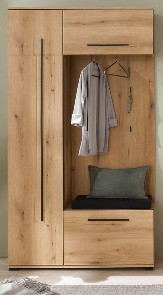 Furn. Design Kompaktgarderobe Design-D (Garderobe Komplett-Set in Evoke Eiche, 111 x 200 cm) viel Stauraum auf wenig Fläche, mit Soft-Close
