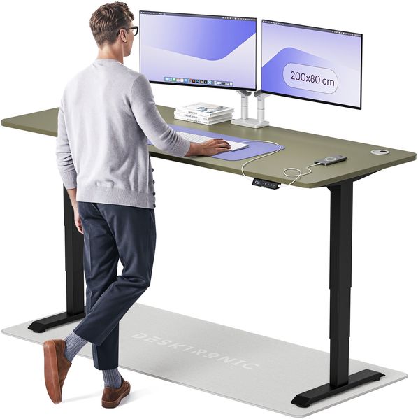 Desktronic HomePro Elektrisch höhenverstellbarer Schreibtisch 200x80cm Schwarz/Grün mit Memory-Funktion, Anti-Kollisions Technologie, USB-A und USB-C-Ladeanschlüssen