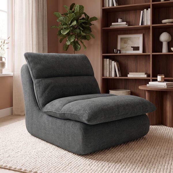 skølm 'Sváfa' Sessel 1 Sitzer, ergonomischer Vollschaum Relaxsessel 77 cm breit, Fernsehsessel 11cm dick gepolstert, Loungesessel vakuumverpackt, Chenille dunkelgrau
