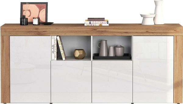 OTTO home Sideboard CHRONOS Breite 200 cm mit 4 Türen, 2 offene und 8 geschlossene Fächer (1 St), Sideboard,Kommode, Schrank, Grifflos mit Push to Open, Made in Italy