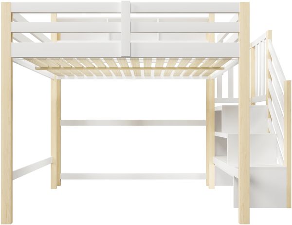 Hochbett, 140x200cm,Mit LED-Leuchten, Großer Stauraum unter dem Bett, Ablageleiter, offenem Staufach, ohne Matratze, Weiß+Natur Bild 10