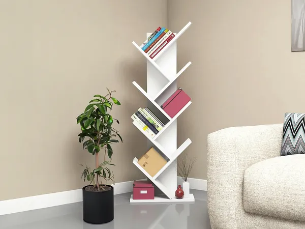 Vente-unique - ASINALI Bookcase Holz, Platte Weiß - B 22 cm x H 128,5 cm x L 46 cm