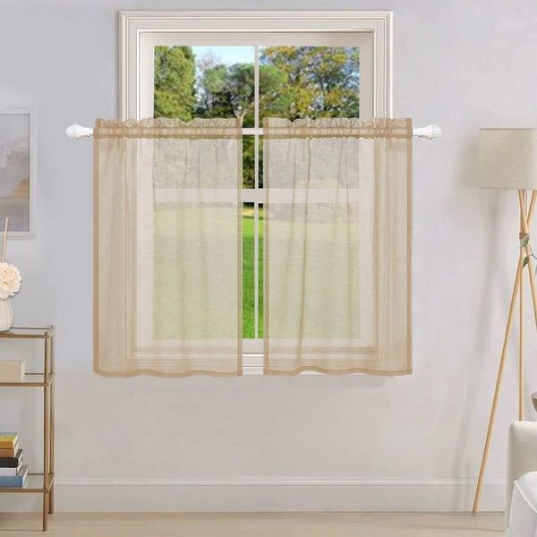 BTTO V&G Scheibengardine Bistrogardine,Transparente Gardinen,Kurzgardine mit Stangendurchzug (2 St), transparent, kräuselband,Fenstervorhang