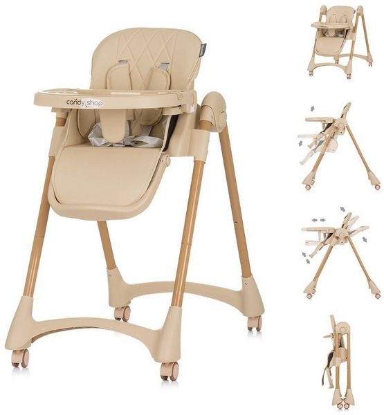 Chipolino Kinderhochstuhl Candy Shop, 4 Räder, verstellbar, Fußstütze, faltbar beige