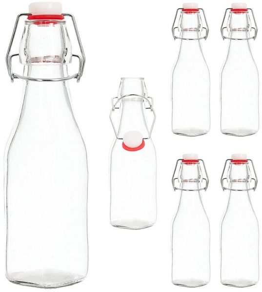 CEPEWA Isolierflasche Bügelflasche 6er Set eckig 6,5x20 cm 250ml Glas Metall Dichtung