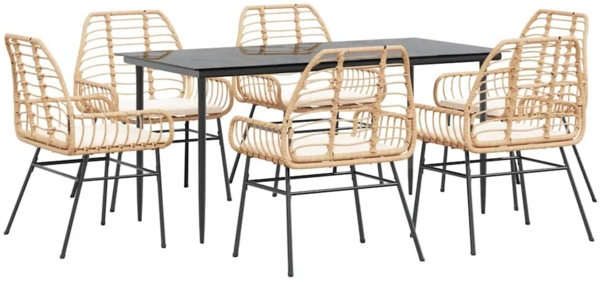 vidaXL 7-tlg. Garten-Essgruppe mit Kissen Braun Poly Rattan Glas 3334461