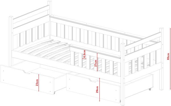 Lano 'Emma' Kinderbett mit Lattenrost und 2 Schubkästen, Kiefer, Aschgrau, 80x200 cm Bild 3