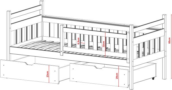 Lano 'Emma' Kinderbett mit Lattenrost und 2 Schubkästen, Kiefer, Aschgrau, 80x200 cm Bild 4