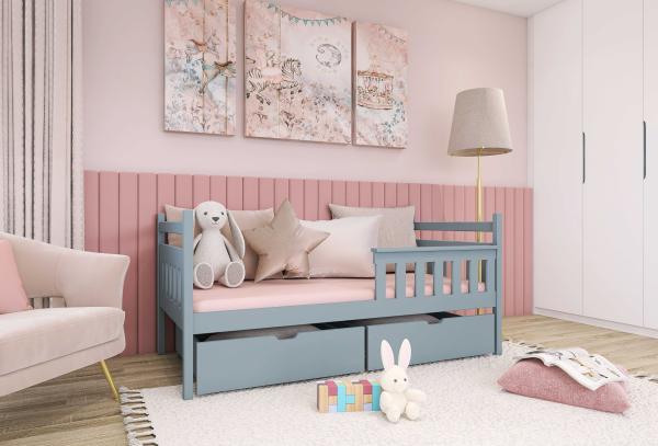 Lano 'Emma' Kinderbett mit Lattenrost und 2 Schubkästen, Kiefer, Aschgrau, 80x200 cm Bild 2