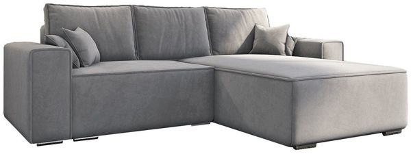 Goldstoff Ecksofa Oslo mit Schlaffunktion, L-Form mit Bettkasten und Federkern, Eckcouch, Chrombeine,Schlaffunktion,Federkern