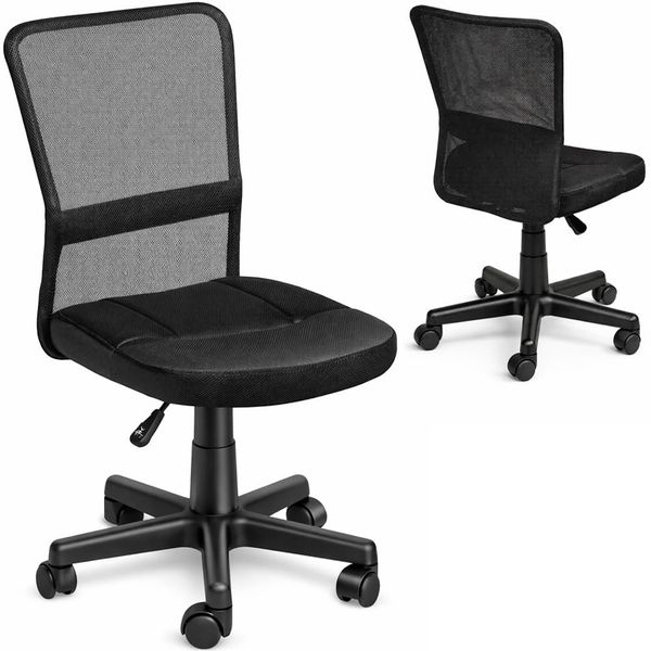 BAKAJI Bürostuhl Schreibtischstuhl Drehstuhl, mit Kunststoff-Leichtlaufrollen, stufenlos höhenverstellbar, gepolsterte Sitzfläche, ergonomische Passform, Lift SGS-geprüft, mit Rollen (schwarz)
