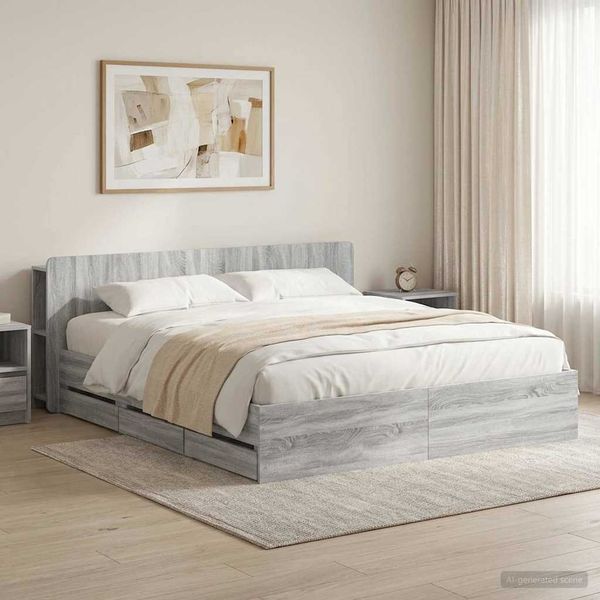 vidaXL Bettgestell mit Stauraum Grau Sonoma 180 x 200 cm Holzwerkstoff 3433981