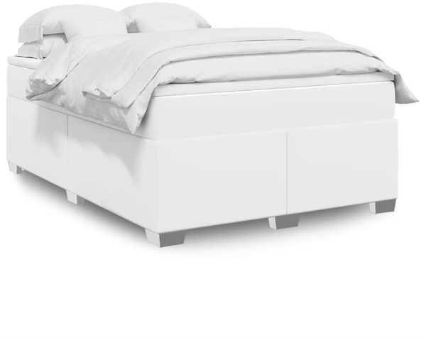vidaXL Boxspringbett mit Matratze Weiß 160x200 cm Kunstleder 3285218