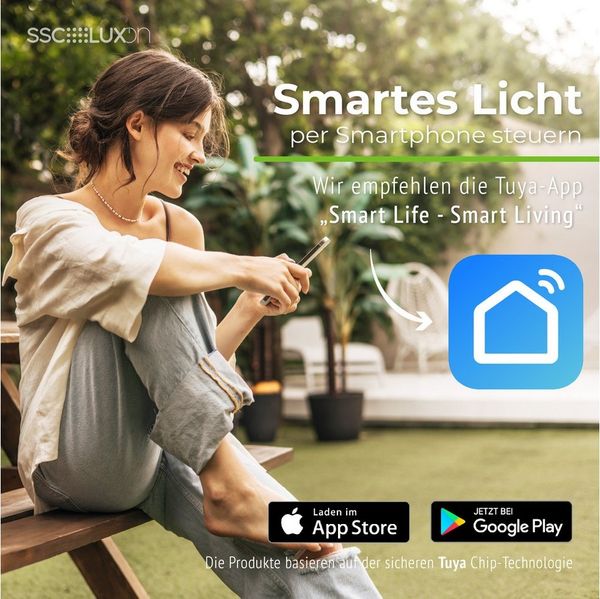 SSC-LUXon LED Gartenstrahler VARDA Wegeleuchte mit Bewegungsmelder Smart LED E27 WLAN warm kalt, Tageslichtweiß, Warmweiß, Neutralweiß