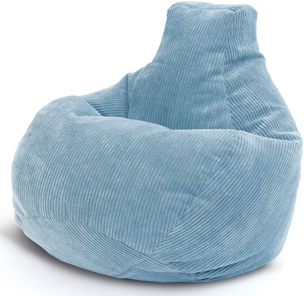 Green Bean® Sitzsack mit Rückenlehne 80x80x90cm - Gaming Chair mit 230L Füllung Cordstoff - Bean Bag Bodenkissen Lounge Sitzhocker Relax-Sessel Gamer Gamingstuhl Hellblau