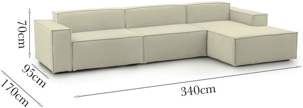 Dmora Sofa mit Halbinsel Asvaldo, modulares 4-Sitzer-Sofa mit rechter Halbinsel, Stoffsofa, 100 % Made in Italy, 340 x 170 x 70 cm, Beige Bild 3