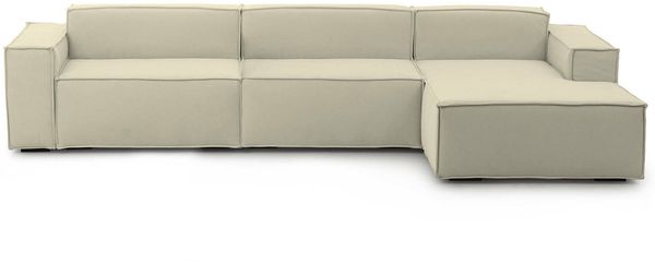 Dmora Sofa mit Halbinsel Asvaldo, modulares 4-Sitzer-Sofa mit rechter Halbinsel, Stoffsofa, 100 % Made in Italy, 340 x 170 x 70 cm, Beige