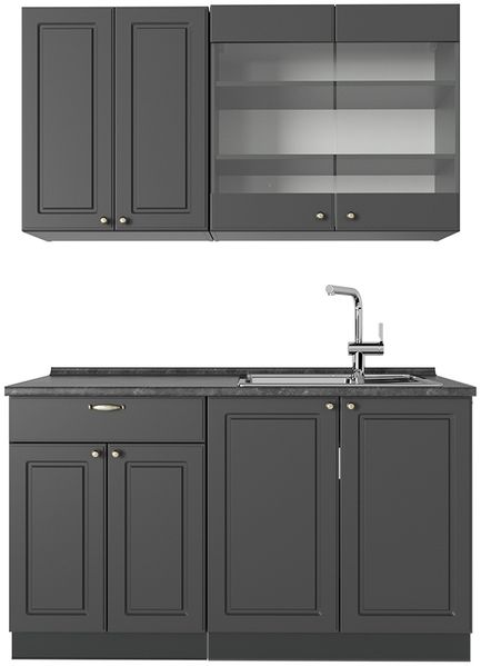Singleküche Fame-Line Anthrazit-Gold Landhaus 140 cm ohne Arbeitsplatte Vicco
