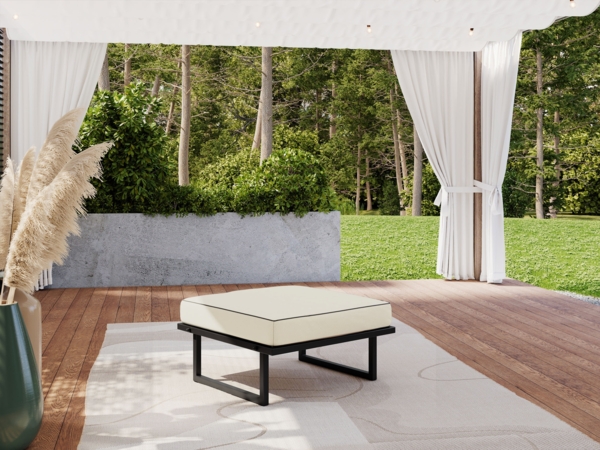 Gartenhocker auf schwarzen Metallbeinen, Sitzhocker für die Terrasse - ELBA P1 - beige