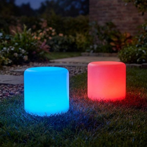 shop'n smile ideoon LED Außen-Tischleuchte LED Solar Tischlampe & Gartenleuchte Zylindrisch Akku-1200mAh IP44, LED, Farbwechsler, ca. 8 Std. Laufzeit, Solar-& USB-Ladung, 27x26,5 cm, wetterfest