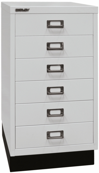 BISLEY Schubladenschrank aus Metall DIN A3 in lichtgrau mit 6 Schubladen und Sockel Werkzeugschrank Metallschrank, L29A36S-645